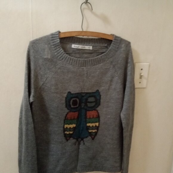 Woolrich Womens Gray Owl Print Wool Mohair Pullover Sweater Size M Long Sleeve - Picture 2 of 5